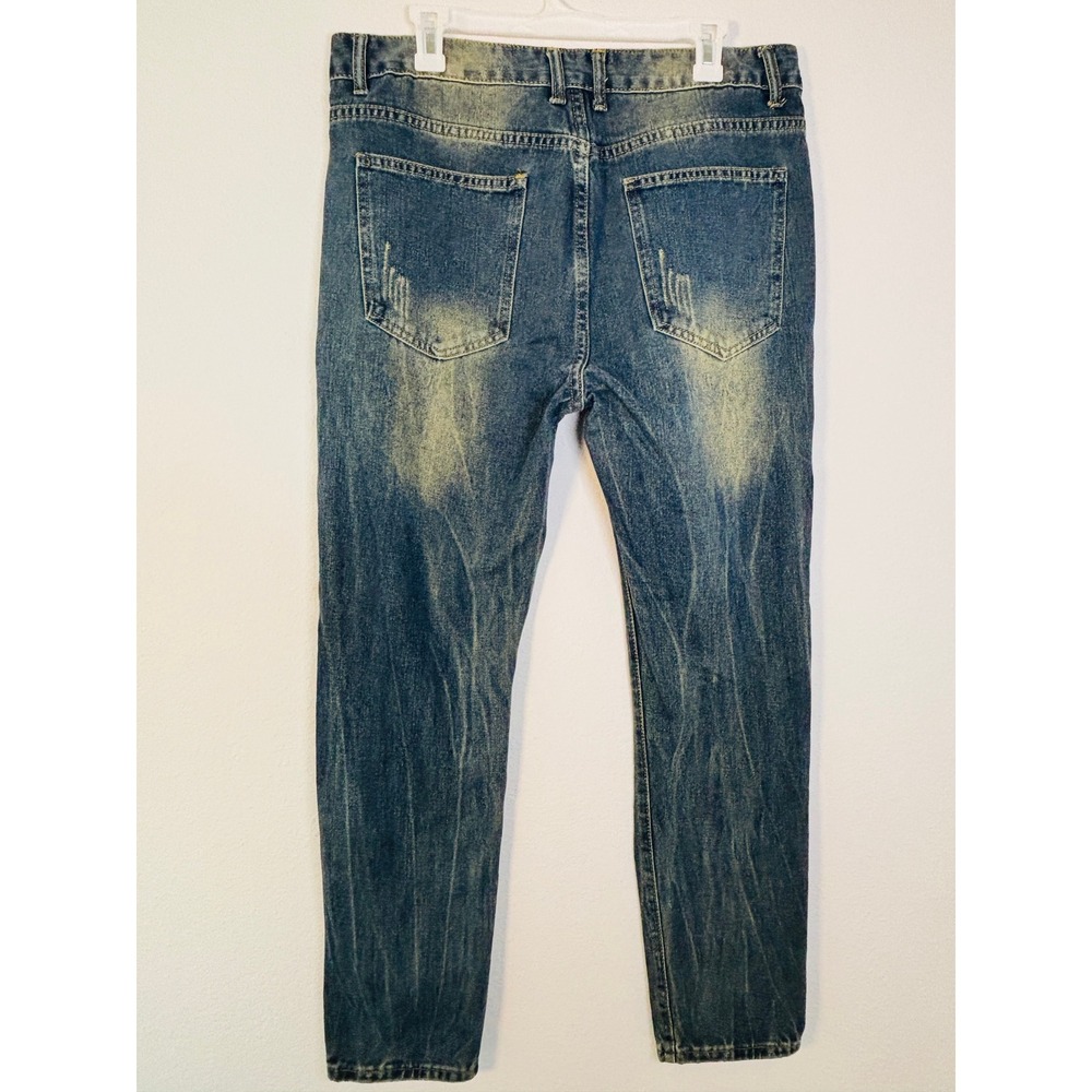 Mens Distressed Ripped Straight Leg Blue Denim Jeans Size 36 FZ/T81006-2017 - Picture 2 of 5